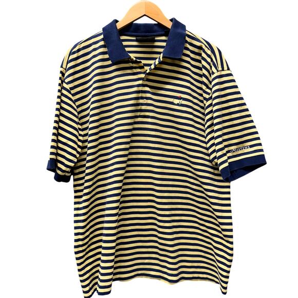 Masters Collection Polo Mens Large Blue Yellow Striped LOGO Shirt Vintage - Picture 1 of 8